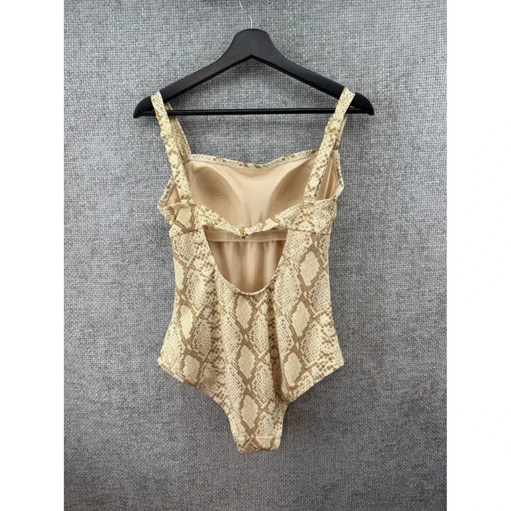 Kona Sol‎ Women's Med 8-10 Snakeskin Print One Piece Swimsuit Tan Cream